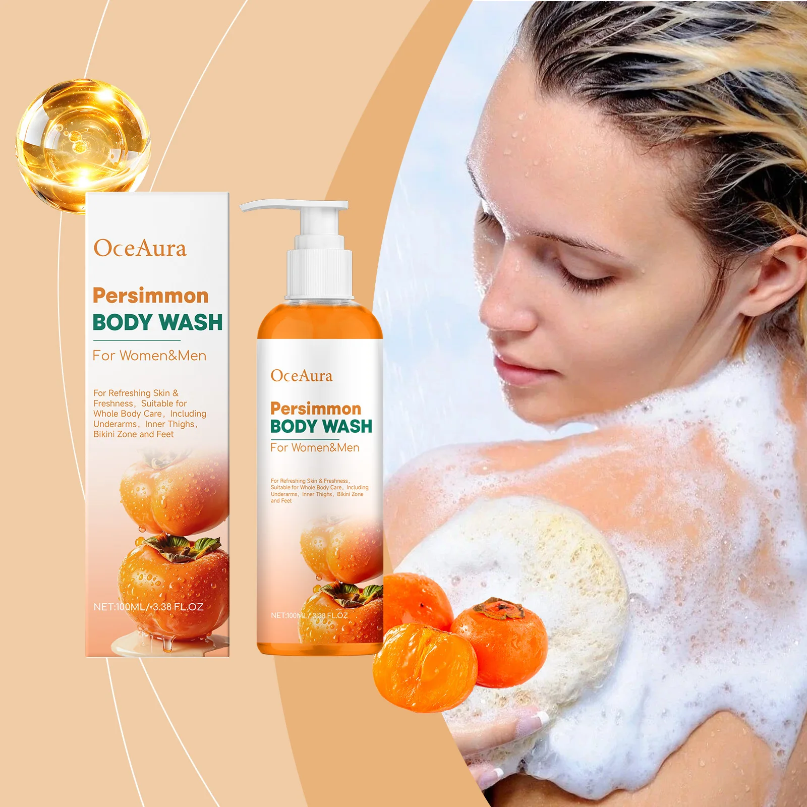 Persimmon Body Wash, natürliches Deodorant, feuchtigkeitsspendendes, erfrischendes Bad-Duschgel, sanfte Reinigung, geruchsneutrale Füße, starker Geruch entfernen – Detail 2