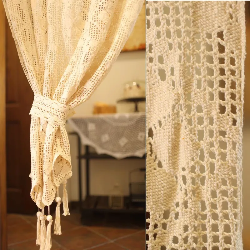 

Farmhouse Macrame Valance Boho Tassels Short Kitchen Door Curtain Lace Window Treatment Home Decor for Living Room Bathroom Cafe