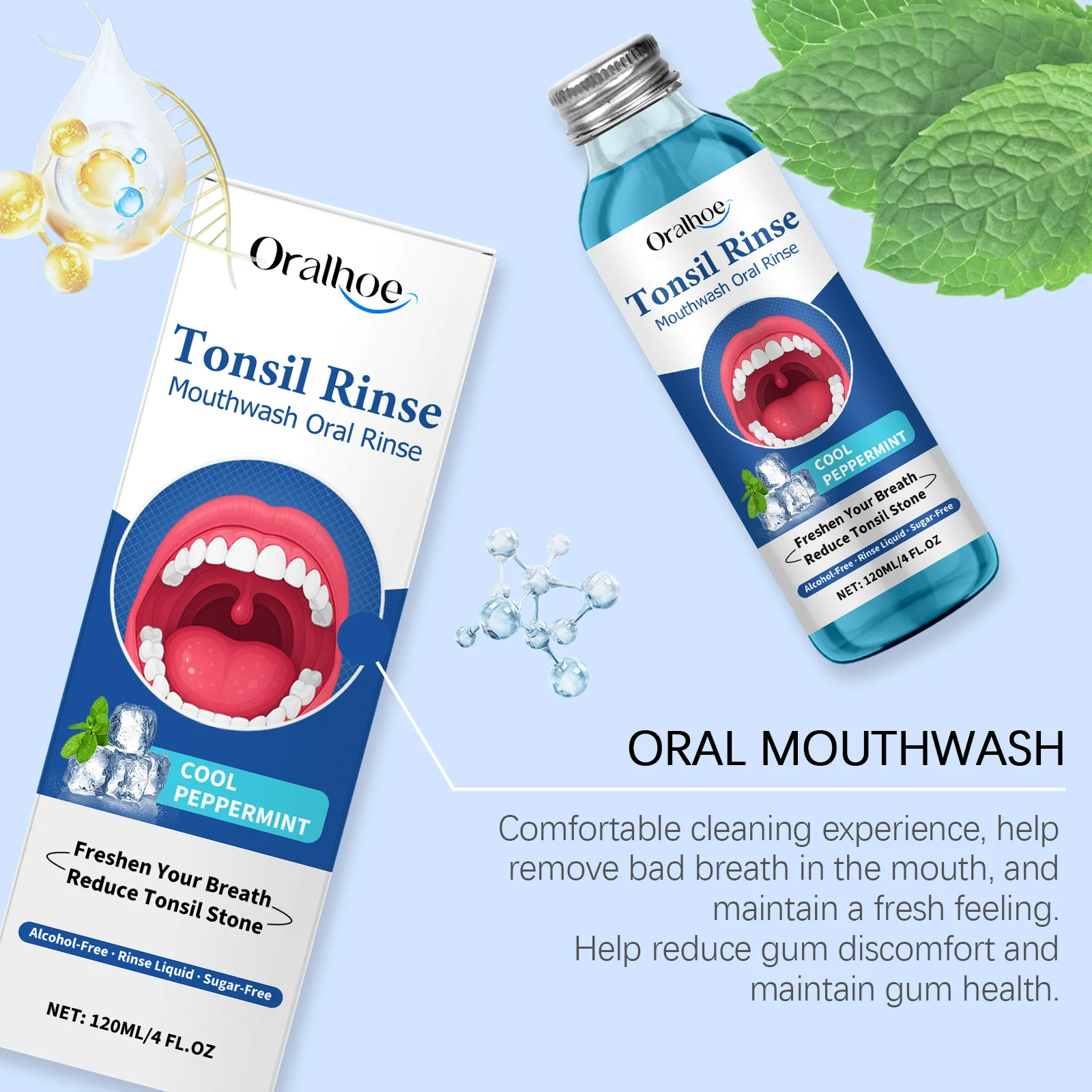 120ml ORALHOE Mouthwash Oral Rinse Remove Food Residues Bad Breath Reduce Tonsil Stone Eliminate Odor Breath Oral Care - 5