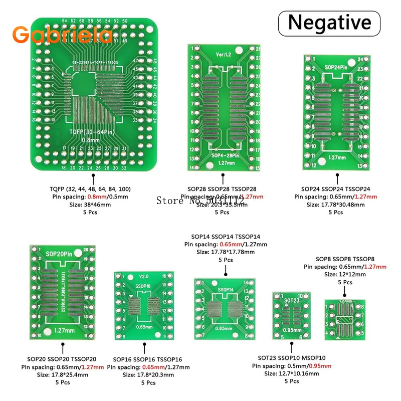 8Types 40pcs PCB Proto Boards SMD to DIP Adapter Plate Converter TQFP (32 44 48 64 84 100) SOP SSOP TSSOP 8 10 14 16 20 23 24 28 pcb adapter plate