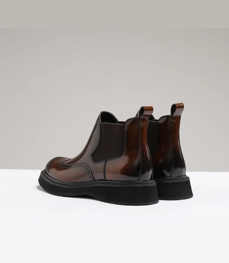 Neue Chelsea-Stiefel für Herren, handgefertigte Leder-Stiefeletten im Brogue-Stil, für Herbst und Winter – Detail 6