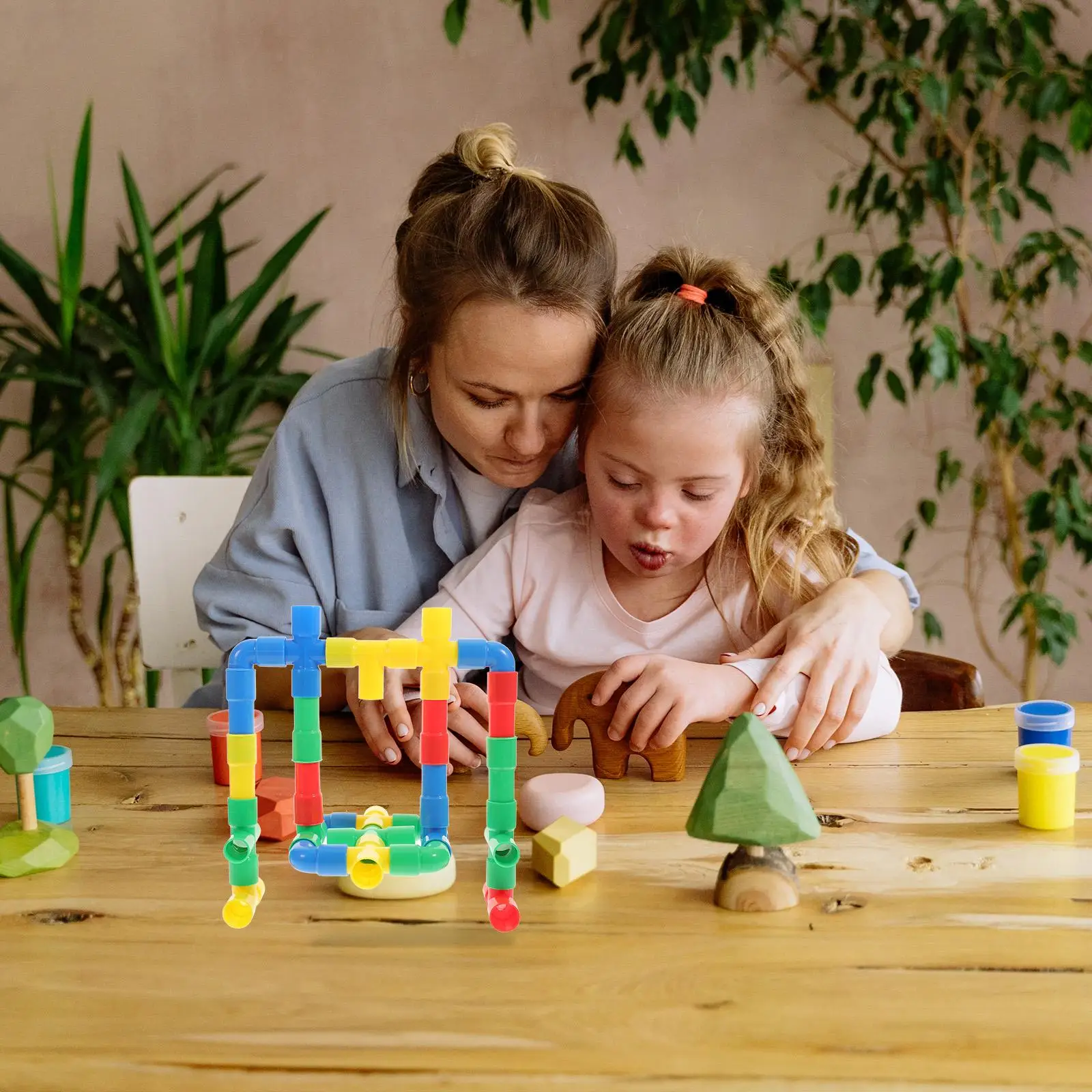 1 Set of Plastic Water Pipe Building Blocks Kids Educational Toy Piece and Insert Blocks Assorted Color
