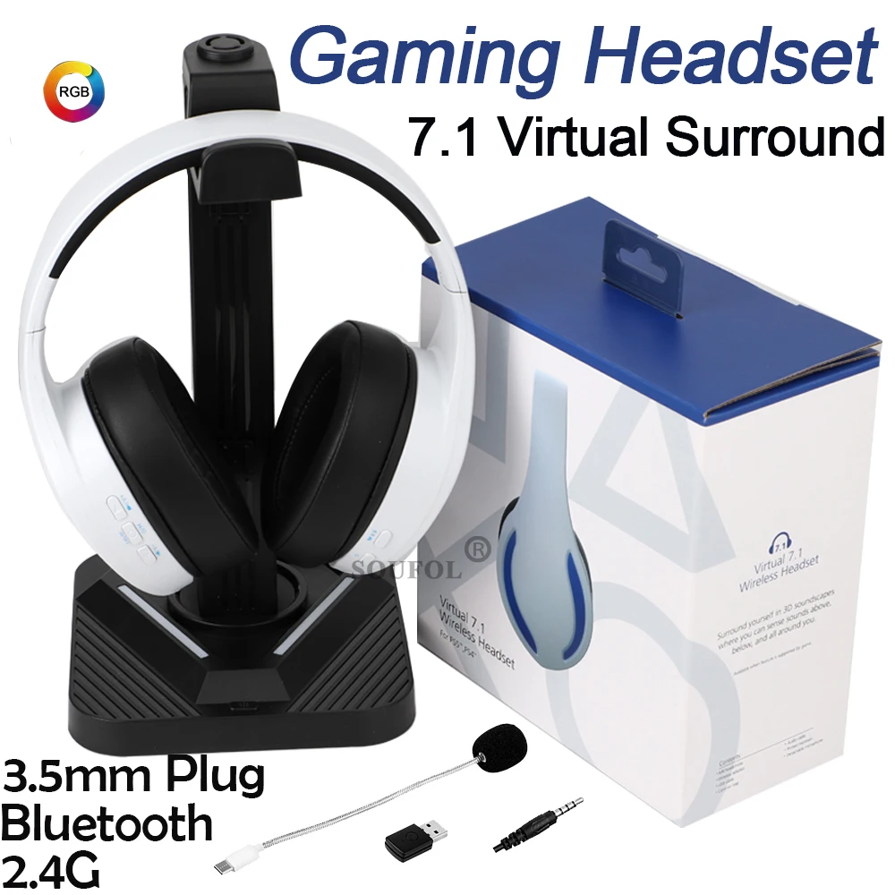 MB RGB Gaming Headset for PS5,PS4,PC,Mac,2.4GHz Ultra-Low Latency Noise Cancelling Bluetooth Headphones With Mic 1