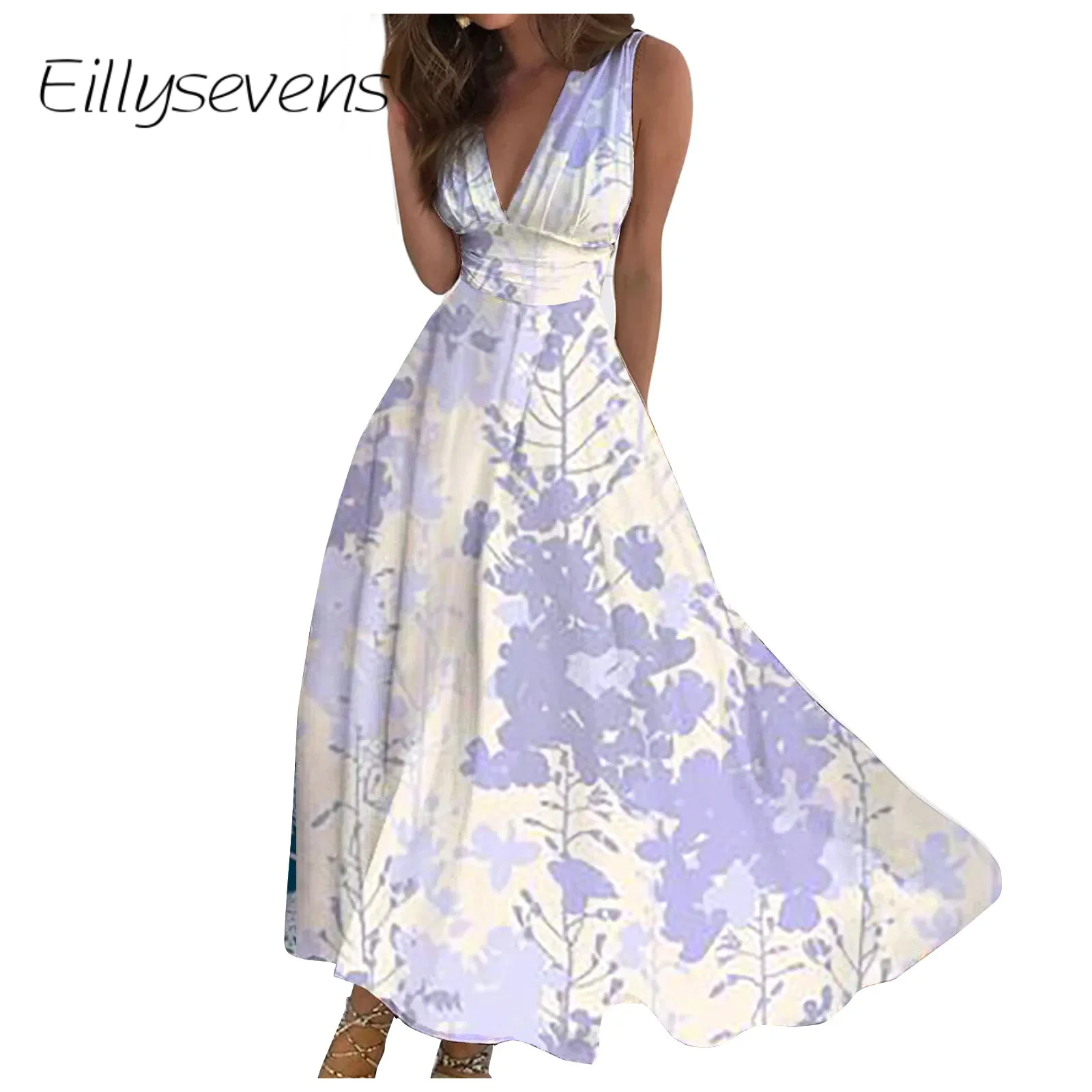 

Vestidos Women'S Long Dress Maxi Casual Swing Dress A Line Floral Printed Fashion Outdoor Daily Date Sleeveless V-Neck Dress