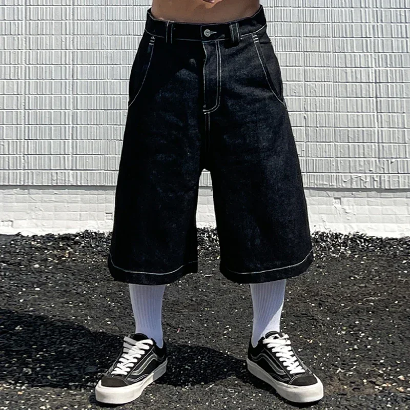 Pantaloncini retrò estivi 2024 Jeans Hip-Hop Y2K Jeans con stampa lettera tascabile pantaloncini personalizzati alla moda da uomo pantaloni estivi al ginocchio
