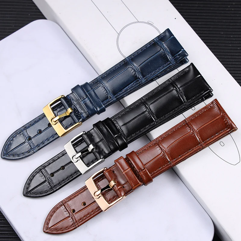 

18/19/20/21/22mm Genuine Leather Watch Strap for OMEGA DE VILLE SEAMASTER SPEEDMASTER Series with Logo Watchband Accessories