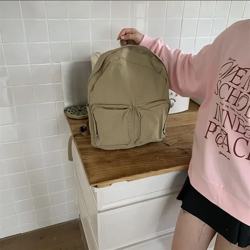 New 2023 Backpack Korean Style Multi-pocket Solid Color Commuter Schoolbag Large Capacity Travel Backpack Casual Nylon pockets
