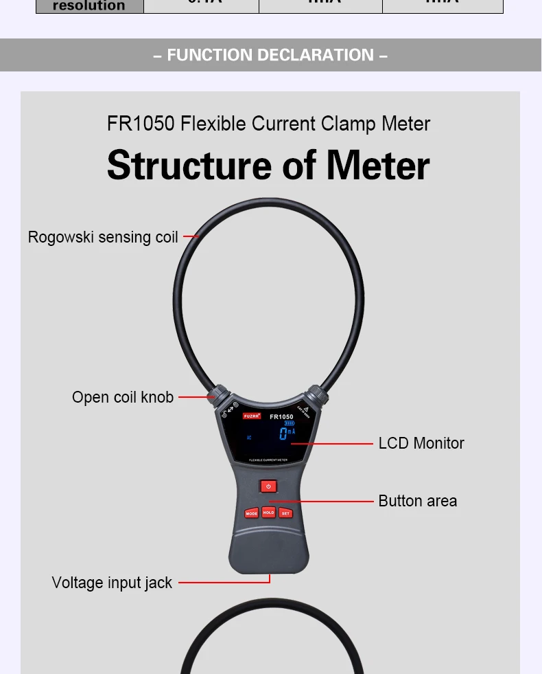 FR1050E FR1050 FR1050A Large Leakage Current Ammeter Tester 10000A Flexible Digi