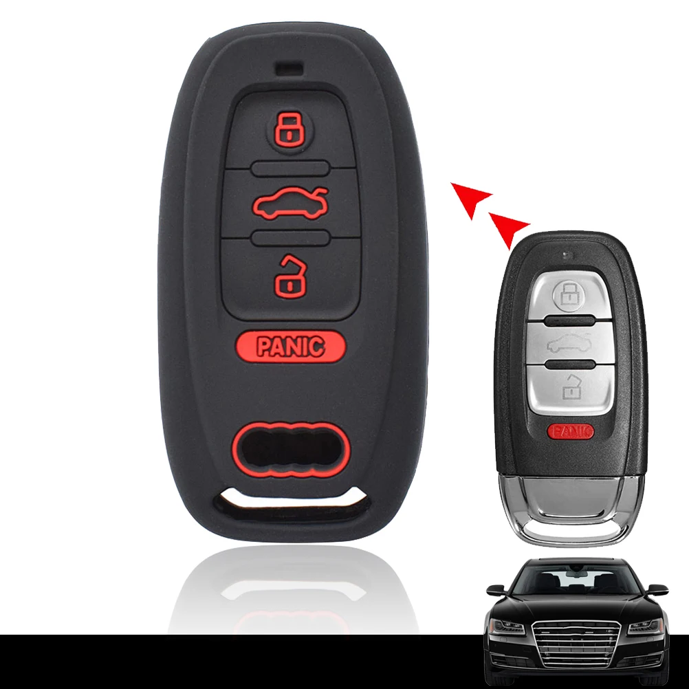 

Silicone Car Key Cover For Audi A3 A4 A5 A6 A7 A8 Q5 S4 S5 S6 3 Button Keyless Remote Control Smart Key Chain Ring Case Holder