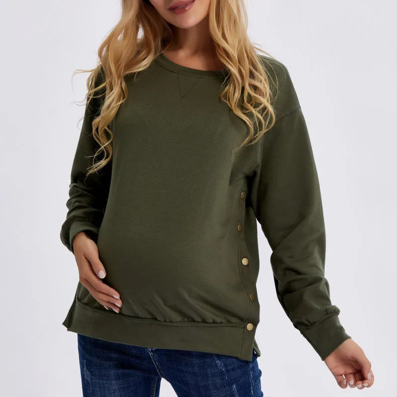 Breastfeeding Pregnant Top Pregnant Mother Clothing European and American Polyester Long-sleeved Maternity Loose Solid Sweaters Autunm Winter Clothes Women