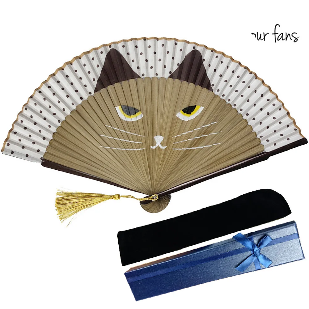 New Bone Cartoon Dragon Cat Japanese Wedding Favors And Gifts Party Folding  Fan Spray Painted Cat Head Japanese Style Female Fan| | - AliExpress
