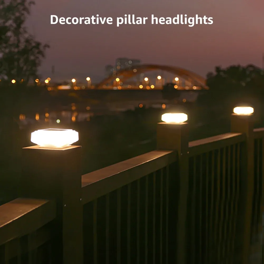 Solar Post Lights Clear Lampshade Waterproof Solar Deck Fence Cap Light Warm Light Outdoor Square Street Lamp For Garden Patio