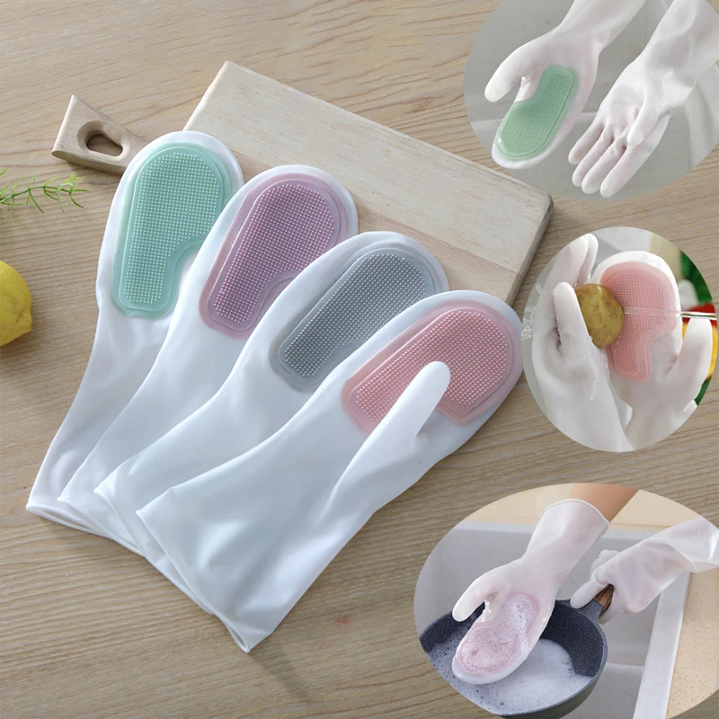 

Multifunctional Magic Brush Dishwashing Glove Rubber Durable Kitchen Chores Housework Cleaning Silicone Waterproof Gloves Tool