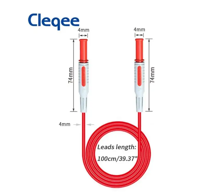 2PCS Cleqee P1032 Dual 4mm Sheathed Banana Plug Multimeter Test Lead Doublel Ended Copper Plug PVC Cable 1000V 15A 100cm Wire banana plug alligator clip cable