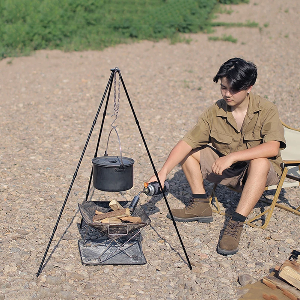 Camp Cookware Camping Tripod Board, Outdoor Triangle Cooking Pot Hanger Stainless Steel Campfire Support Plate With Adjustable Chain For Picnic Hanging Pot Cookware Accessory With Storage Bag Campfire Cooking