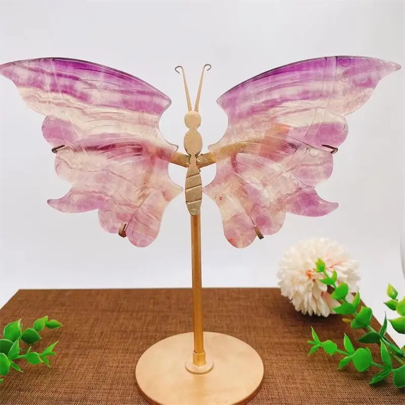 

Natural Fluorite Butterfly Wings Carving Crystal Crafts Healing Gemstone Girl Birthday Present Home Decoration 1pair