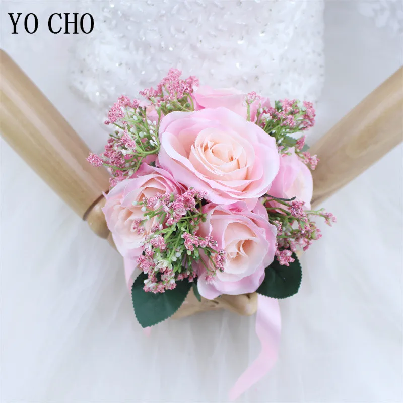 Bridesmaid Wedding Bouquet Flower Ivory Silk Rose Babysbreath Fake Flower Mini Bouquet for Bridal Bridesmaid Mariage Wedding