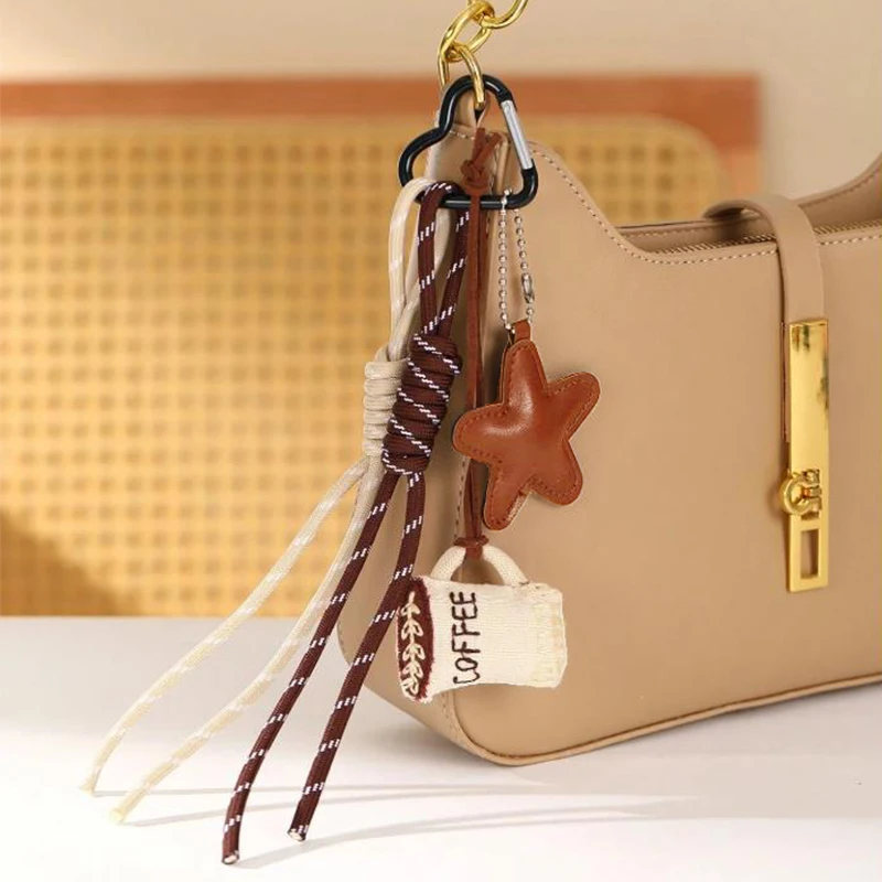 Creativity Bread Coffee Cup Soft Pendant Hairpin Brown Nylon Rope Woven KeyChain For Bag Car Simulation Coffee Charm
