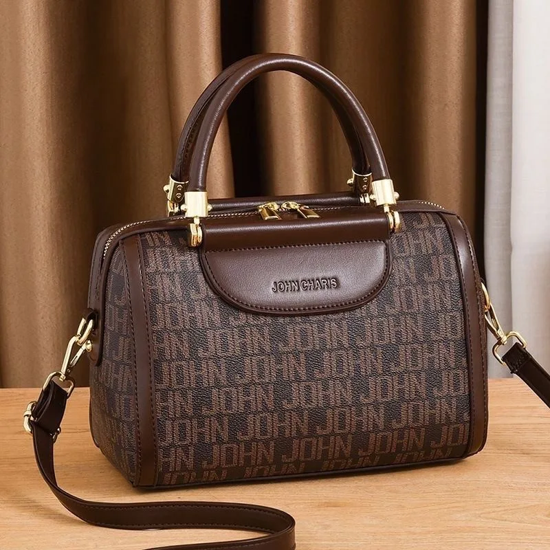 

ELLOVADO Mongram Boston Tote Bag For Women Fashion Large Capacity Commuter Handbags High Quality Crossbody Shoulder Bags