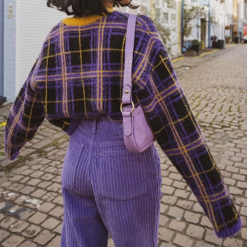 

2022 New Purple Fashion Y2K Casual Autumn Korean Jogger Tight-fitting Corduroy Straight Trousers Ladies Pocket High-waist Pants