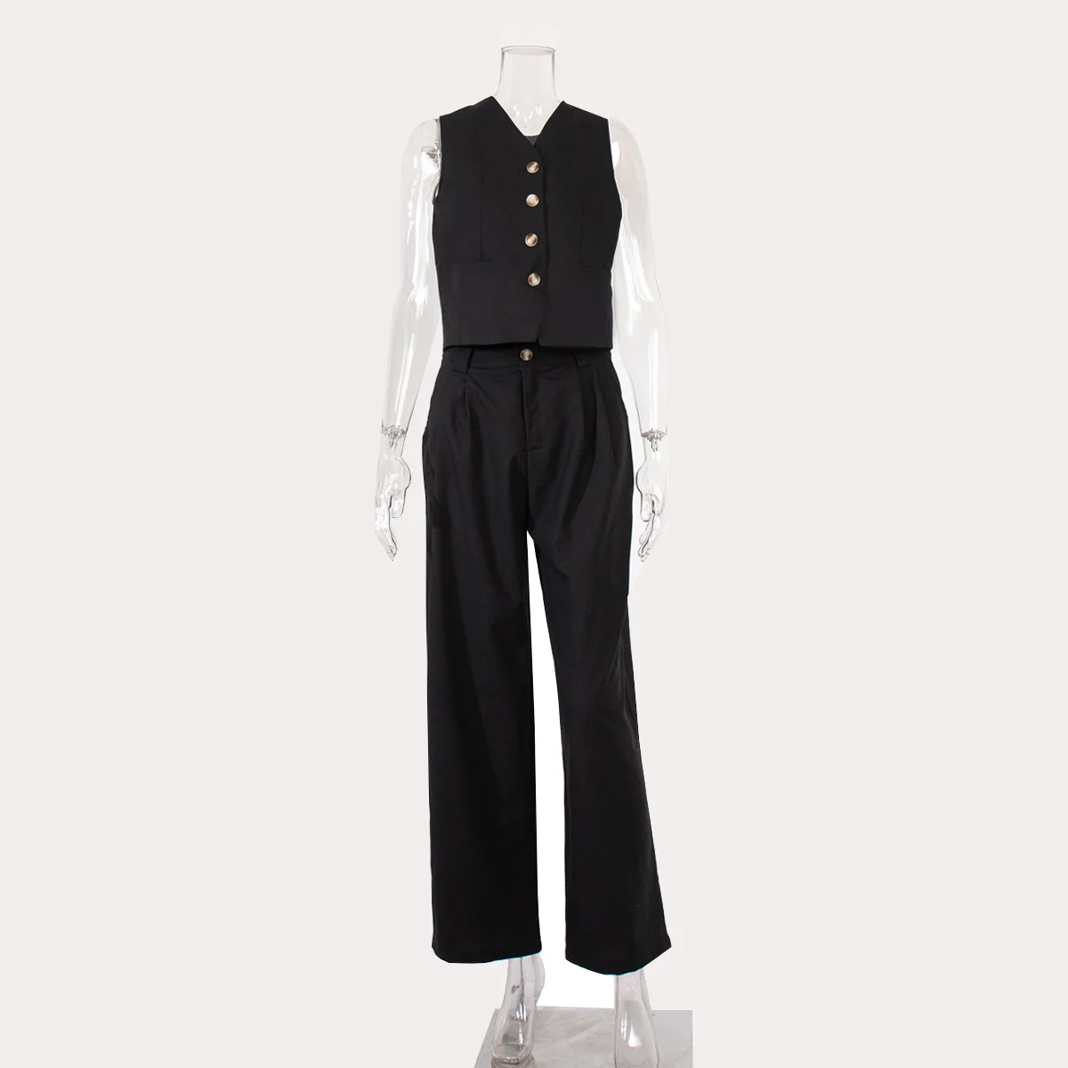 2 Piece-Set Fashion Women Wide Leg Trousers Patchwork High Waist Casual Straight Legg Outfits Vestidos Women's Pants Sets