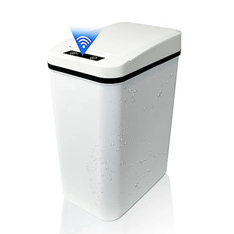 

1 Piece Automatic Touchless Bathroom Trash Can With Lid White Slim Narrow Plastic Smart Motion Sensor Covered Garbage Can