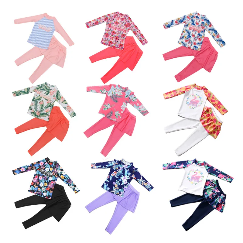 Korean girls' sun proof quick drying swimsuit children's swimsuit long sleeve pants skirt split girls swimsuit,children swimsuit