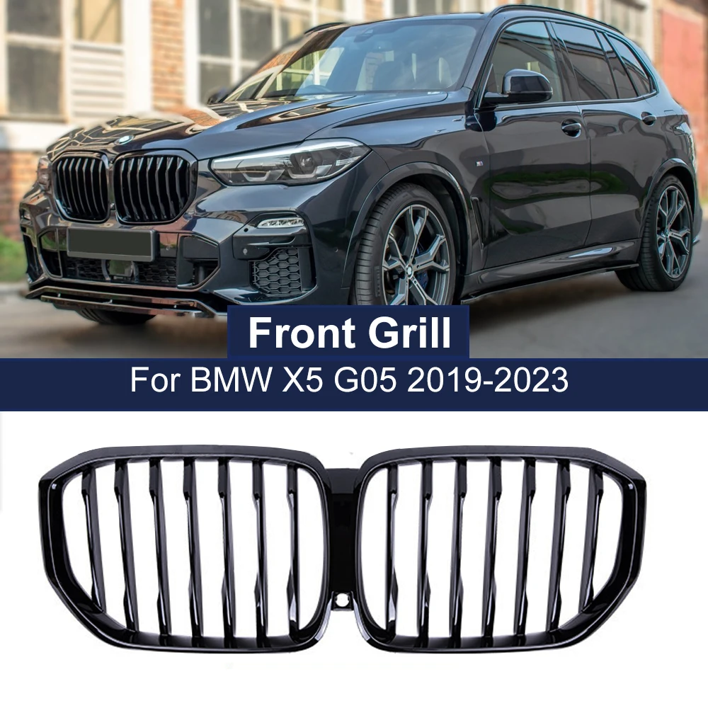   교체용 전면 라디에이터 그릴 후드, ABS 레이싱 그릴, BMW X5 시리즈 G05 18-20 1 슬랫 글로스 블랙 전면 그릴, 자동차 스타일링 