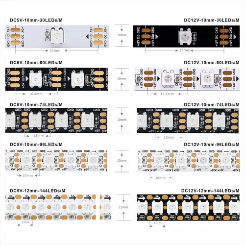 WS2812B  Led Strip 5v  30/60/74/96/144 Leds Smart RGB Pixel Strip Black/White PCB IP30/65/67 WS2811 IC Led Light 1m/2m/3m/4m/5m - Image 2