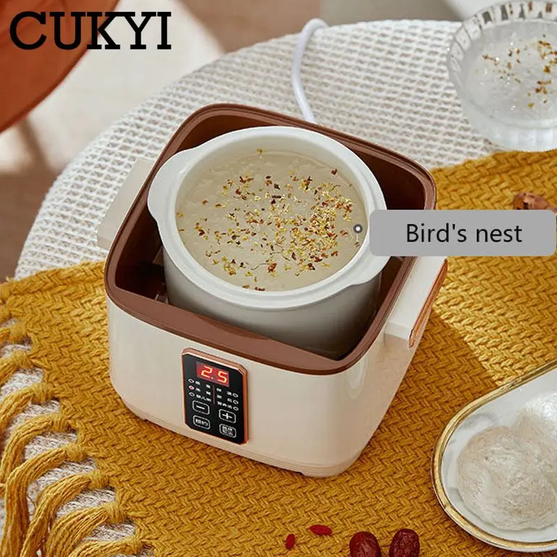 CUKYI Electric Slow Cooker 1L Stewing Soup Pot Bird's Nest Maker Porridge Casserole Breakfast Machine White Porcelain Liner 220V