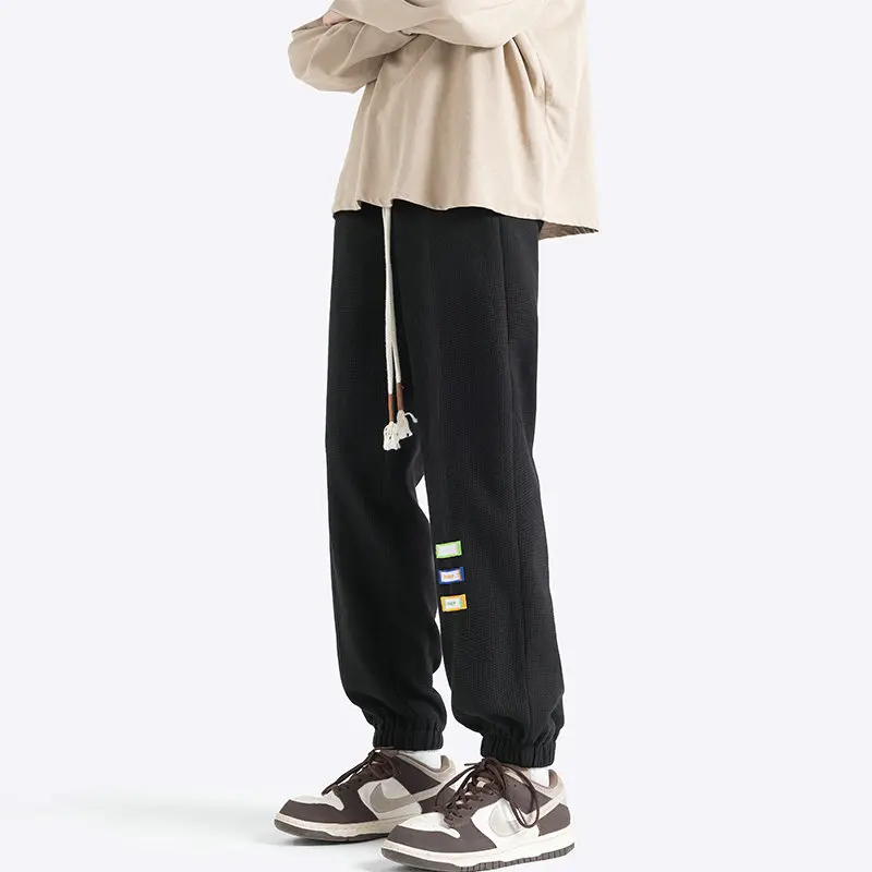 

New Casual Pants Men Drawstring Korean Fashion Wide Leg Waist Haren Pants Male Loose Trousers Streetwear Black Grey