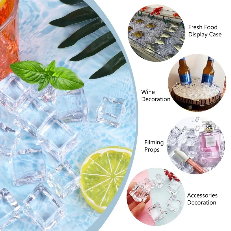 Reusable Acrylic Fake Ice Cubes Highly Transparent Ice Side Length 1.7/2/2.5/3 Cm For Photography Accessories Props Decoration food photography props
