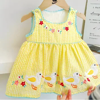 Abito estivo per bambina, grazioso ricamo con animali, abito per bambini (0-3 anni), comodo abito estivo in cotone per bambini, abito casual, nuovo arrivo