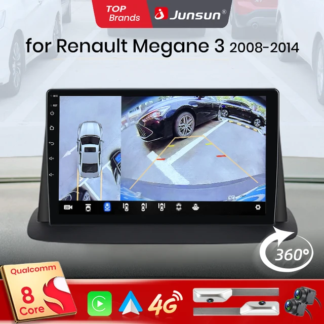 Junsun Qualcomm 8-Core 360 °   Autoradio avec caméra en option, CarPlay, Android Auto pour Renault Megane 3 Fluence Samsung SM3 2008-2014, systèmes 2 DIN, stéréo GPS, SWC, Bluetooth, FM, RDS, DSP, écran IPS, systèmes intelligents pour voiture, commande vocale AI, 4G, WiFi, 8 cœurs, Plug&Play, unité principale 1