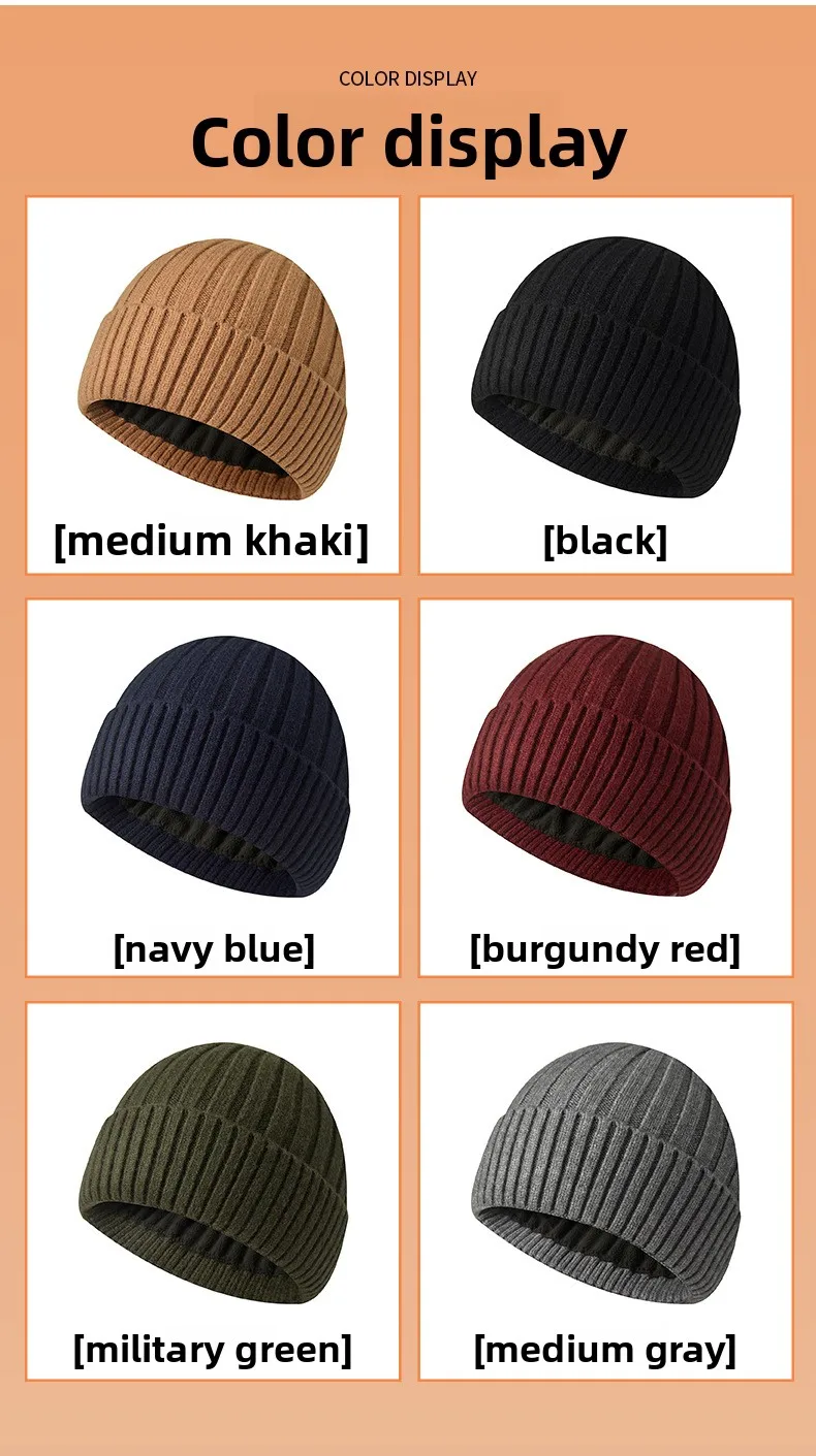 Fleece-Strickmützen für Herren und Damen, Winter, verdickt, warm, Radfahren, kalter Gehörschutz, einfarbig, Wollpullover, Beanie-Mütze – Detail 7