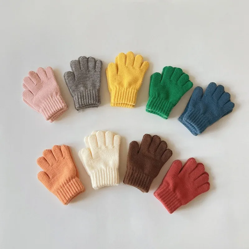 Candy Color Kids Gloves Five Finger Warmer Mittens Outdoor Ski Baby Knitting Glove Snowfield Boys Mitten Girl Winter Accessories