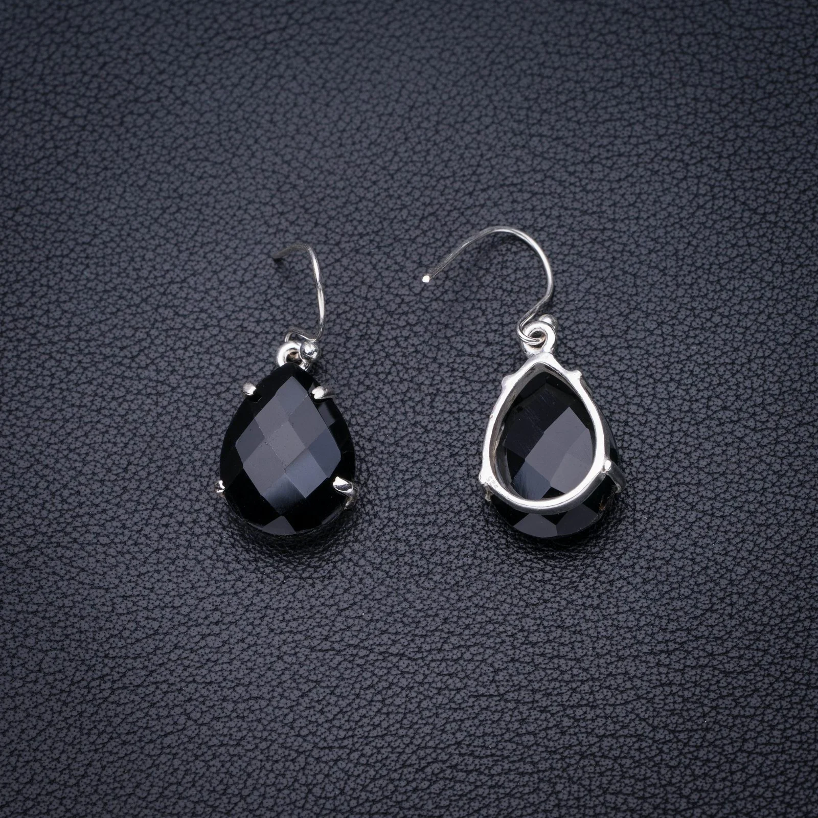 

StarGems Natural Black Onyx Handmade 925 Sterling Silver Earrings 1.25" E6450