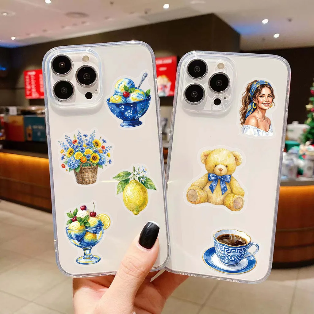 50Pcs 파란색 노란색 수채화 목가적 투명 PET 스티커 DIY 장식 전화 케이스 저널 LanLanStickersWorld Store