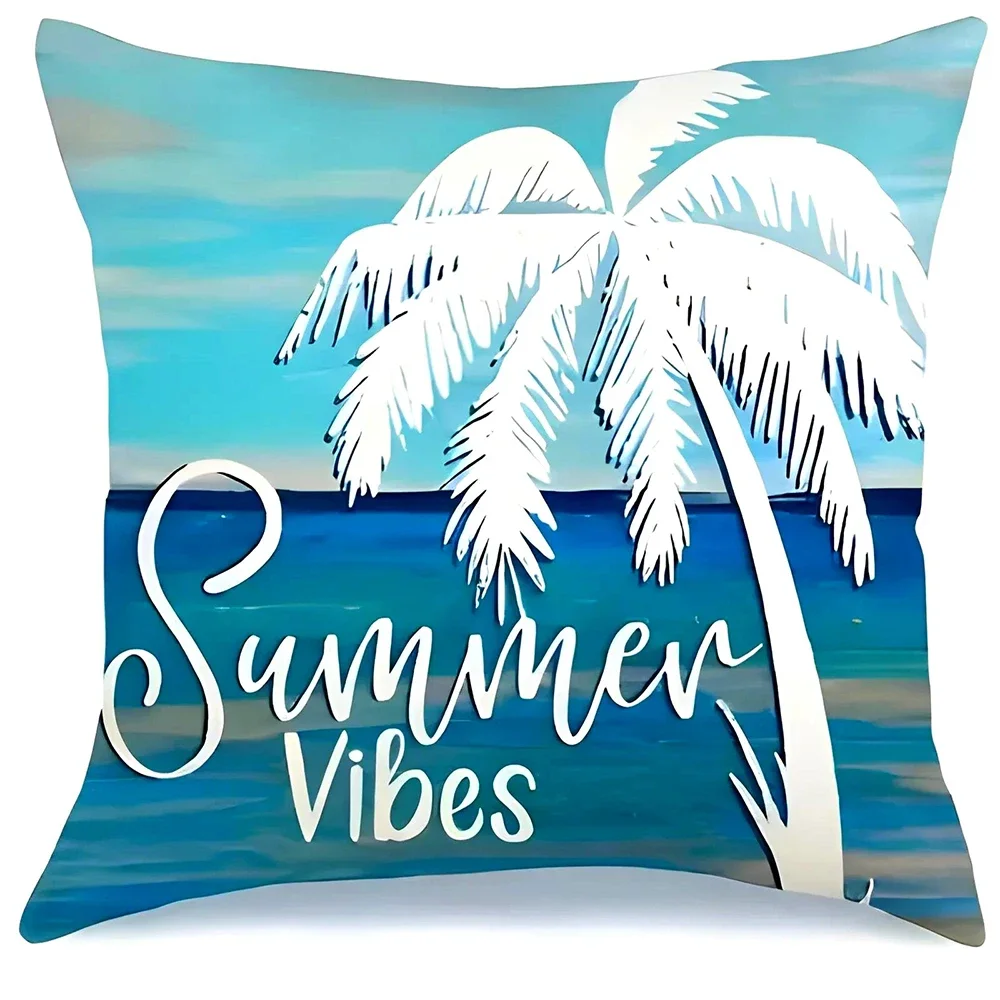 Summer Vibes pillow cover with white palm trees