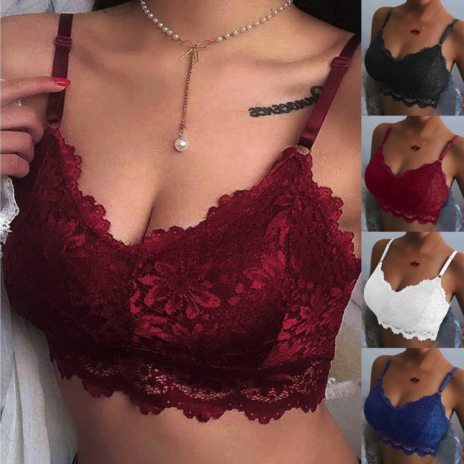 

Ladies Sexy Lace Bras V Neck Underwear Solid Color Suspenders Crop Vest Wireless Comfortable Breathable Femsle Lingeries