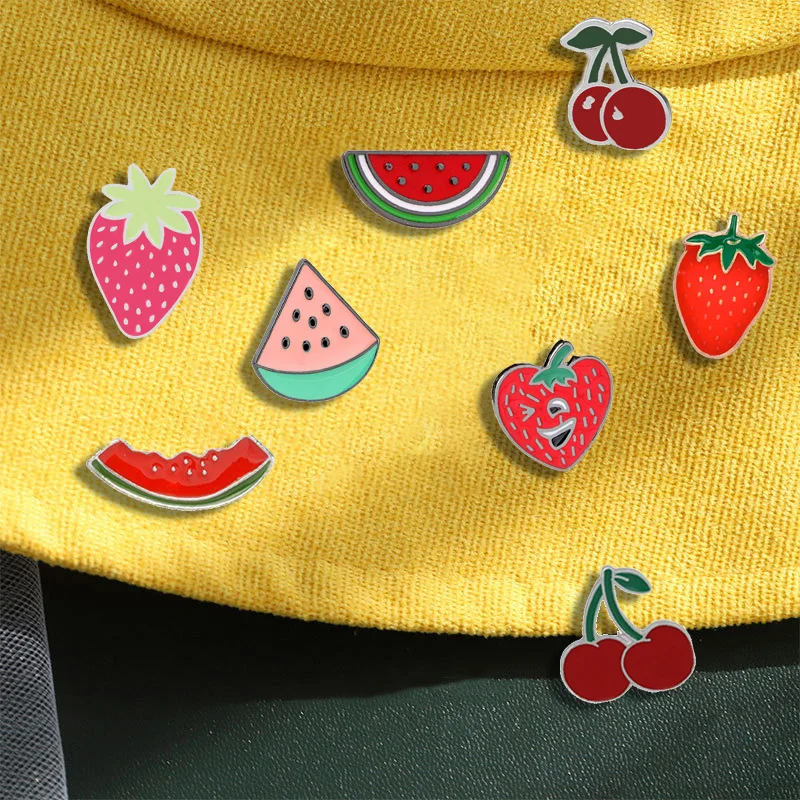 

12 Style Fruit Vintage Brooch Watermelon Strawberry Enamel Pin Badge Cherry Brooches For Women Jewelry Men Accessories Pins Gift