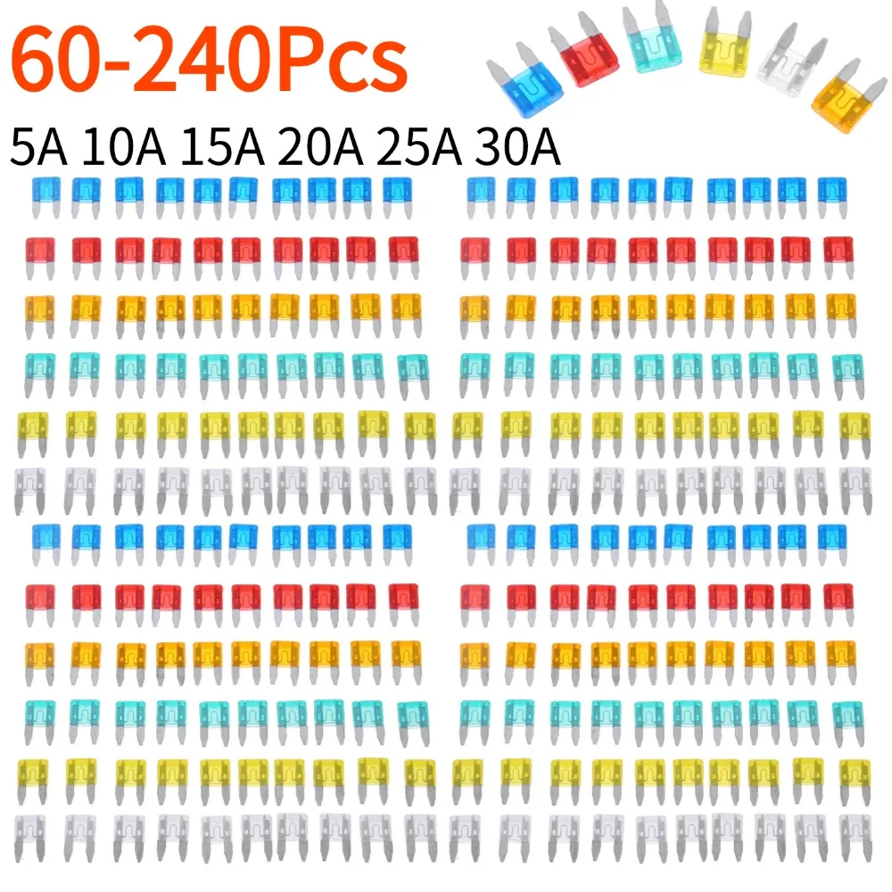 Auto Car Truck Mini Fuse Mixed Set Kit 5A 10A 15A 20A 25A 30A Safety Assortment Mini Truck Blade Fuses Accessories 60-240Pcs car fuses kit