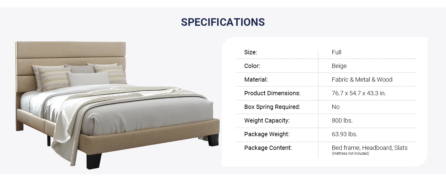 full size bed frame with upholstered headboard