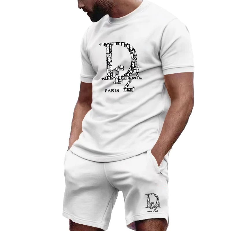 

Summer Men's Tracksuit Two Pieces Sets Fitness Sport Suit Joggers Short Sleeve T Shirt+shorts Men's breathable Casual Sportswear