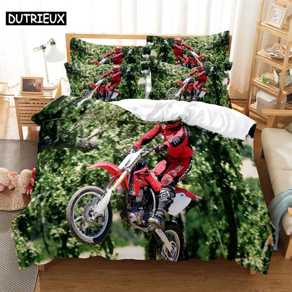 

Forest motorcycle Bedding 3-piece Digital Printing Cartoon Plain Weave Craft For North America And Europe Bedding Set Queen