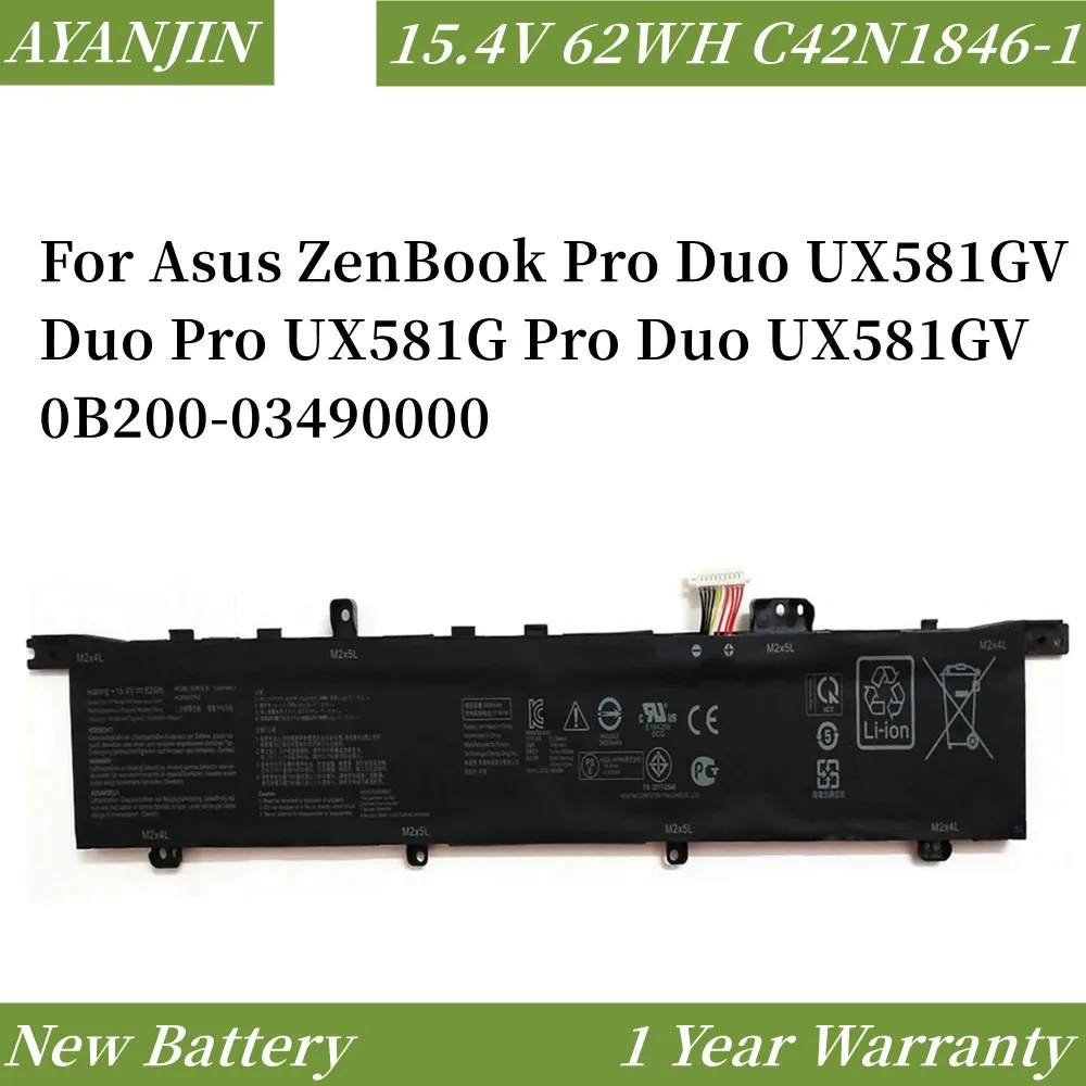 

C42N1846-1 15,4 V 62WH Аккумулятор для ноутбука Asus ZenBook Pro Duo UX581GV Duo Pro UX581G Pro Duo UX581GV 0B200-03490000