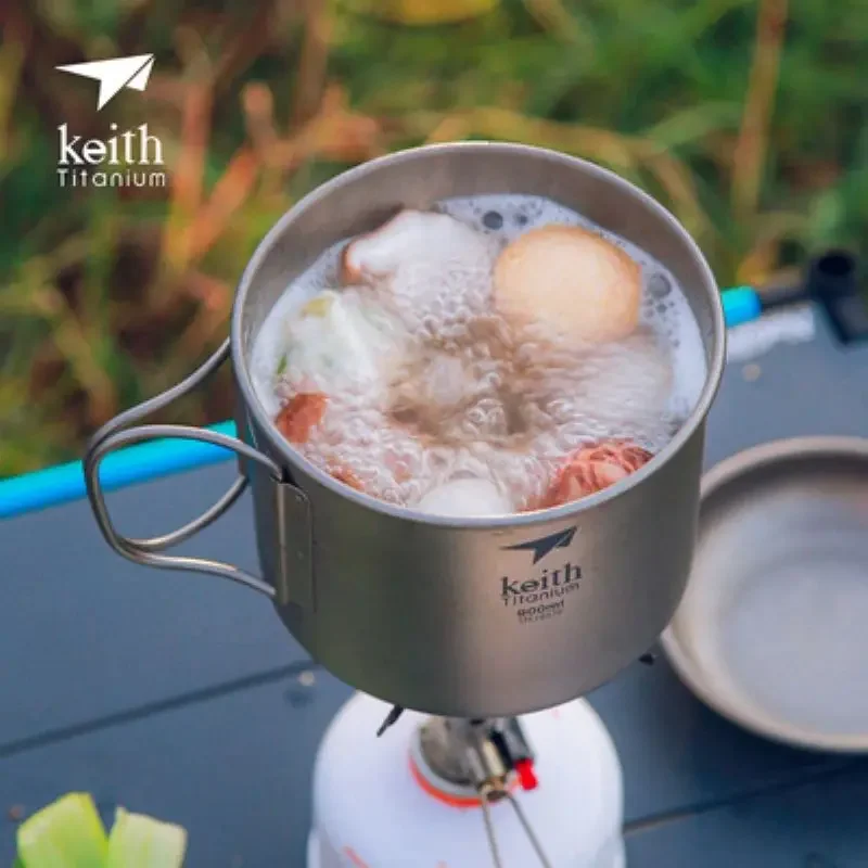 Keith Titanium Single-wall Mug with Folding Handle and Lid Outdoor Camping Travel Hiking Cups 220ml-500ml 2