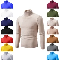 Men's Solid Color High Neck Slim Fit Casual Knitted Sweater Youth Base Layer Top Korean Style Thin Warm Pullover