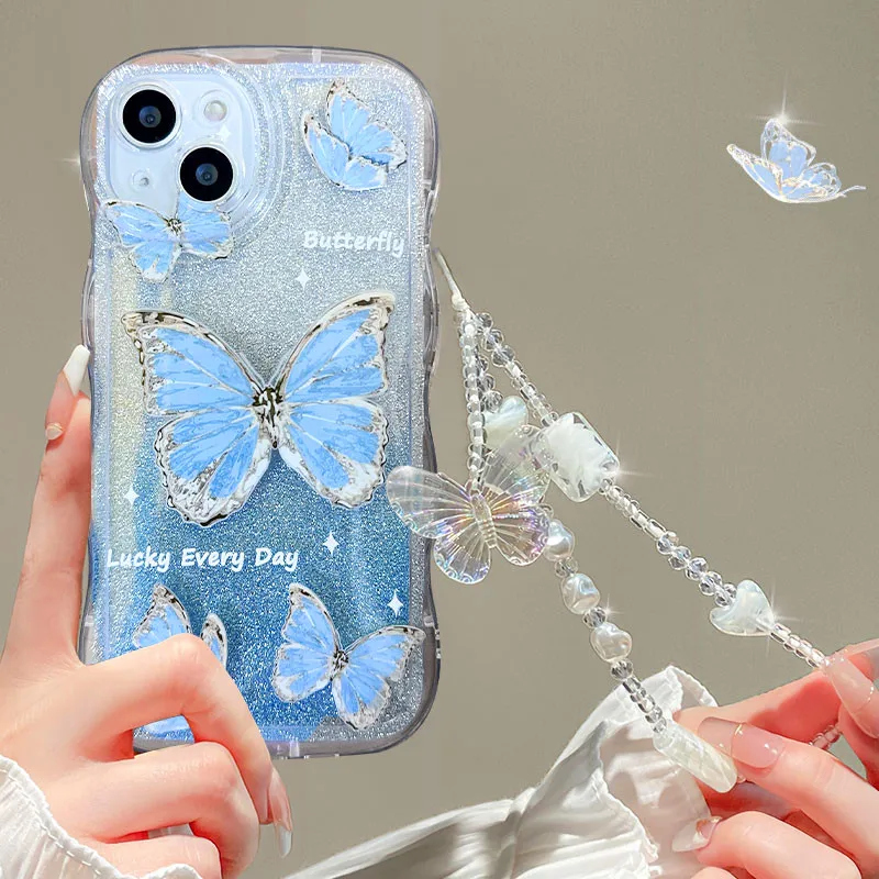 thumbnail image 1 of 3D Butterfly Bracelet Chain TPU Case For Xiaomi Redmi Note 12 12S 11 11S 10 10S 9 9S 8 Pro A1 A2 Plus 12C 10A 10C 9A 9C 9T Cover, 1 of 5
