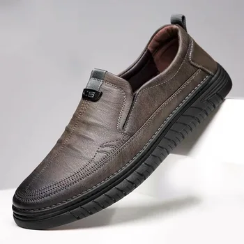 Men Shoes Genuine Leather Slip on Casual Flats Breathable Non Slip ...